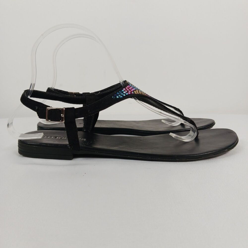 Maurices Sandals Black Rhinestone Studded Flat Flip Flops Size 9 - Picture 3 of 11